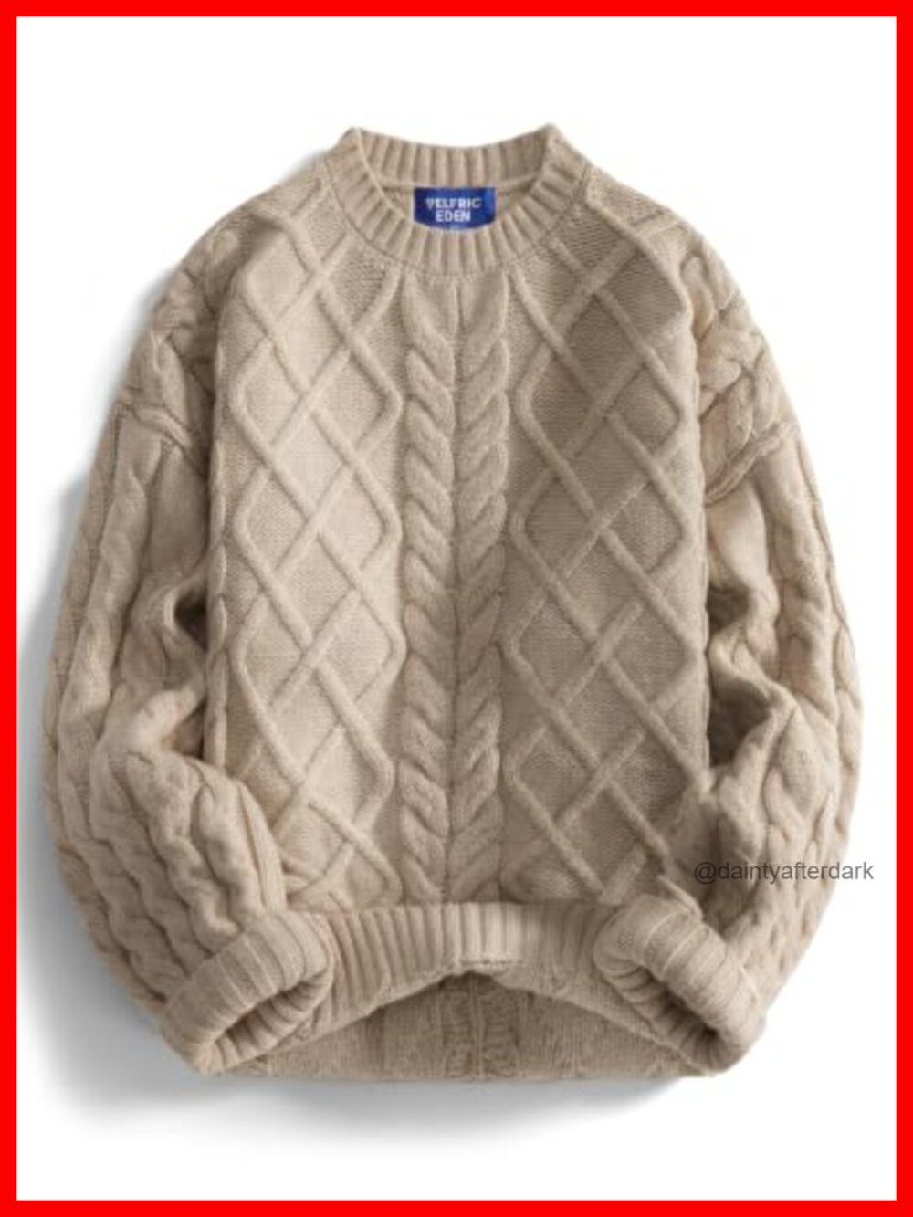 Oversized Cable Knit Sweater Women Crewneck Cozy Chunky Pullover